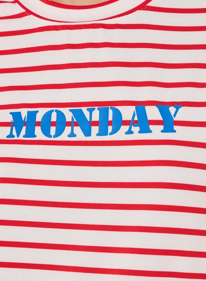 Take Two Stripes Slogan Print Round Neck Oversized T-Shirt