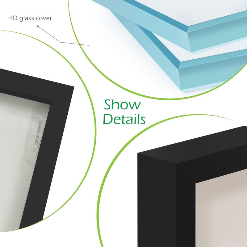 FrameWorks 16" x 20" Original Black Wooden Shadow Box Frame â€“ Soft Felt Back, Tempered Glass, and Included Elegant White Ball Push Pins - Image 3