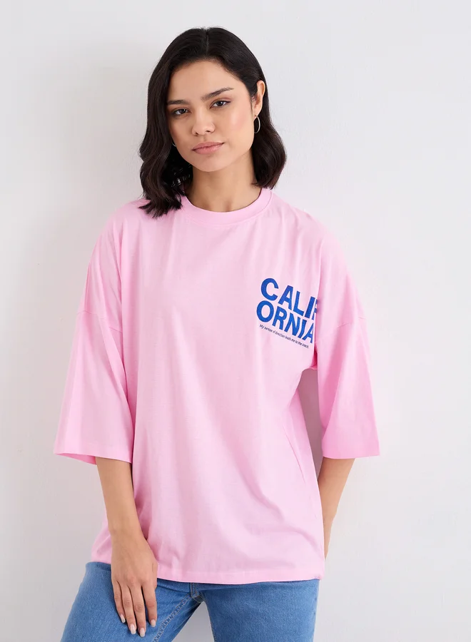 Styli Styli Slogan Print Round Neck Oversized T-Shirt