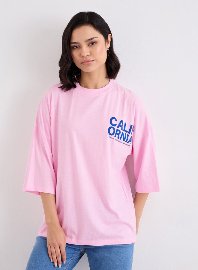 Styli Slogan Print Round Neck Oversized T-Shirt - Image 2