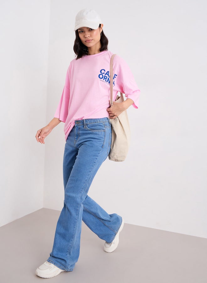 Styli Slogan Print Round Neck Oversized T-Shirt - Image 1