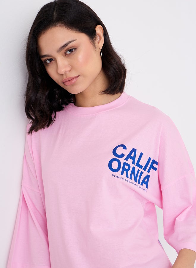 Styli Slogan Print Round Neck Oversized T-Shirt - Image 3