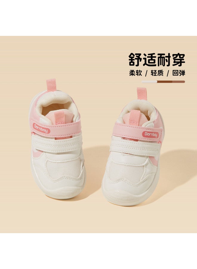 Bornbay Spring & Autumn Baby Lightweight Soft-sole Walking Shoes - Breathable Hook & Loop White Shoes With Anti-kick Toe Guard For Boys & Girls Pre-walking Shoes - Image 2