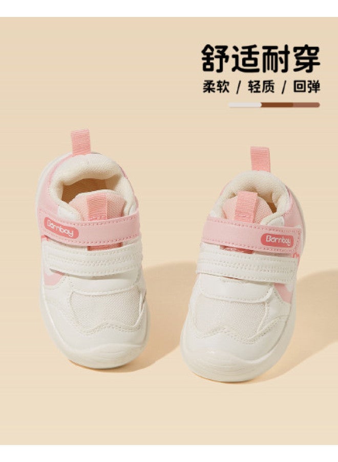 Bornbay Spring & Autumn Baby Lightweight Soft-sole Walking Shoes - Breathable Hook & Loop White Shoes With Anti-kick Toe Guard For Boys & Girls Pre-walking Shoes - Image 1
