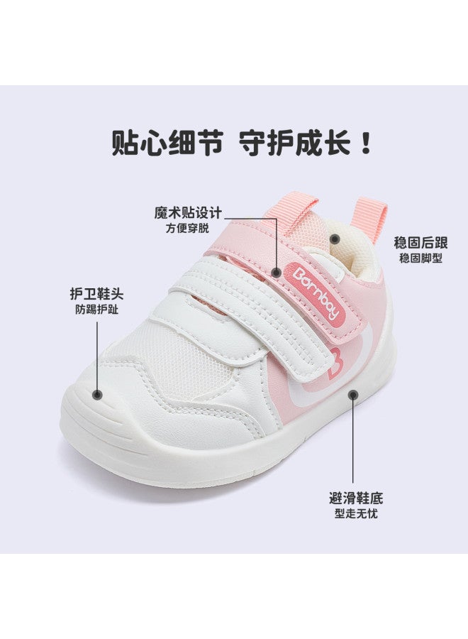 Bornbay Spring & Autumn Baby Lightweight Soft-sole Walking Shoes - Breathable Hook & Loop White Shoes With Anti-kick Toe Guard For Boys & Girls Pre-walking Shoes - Image 5