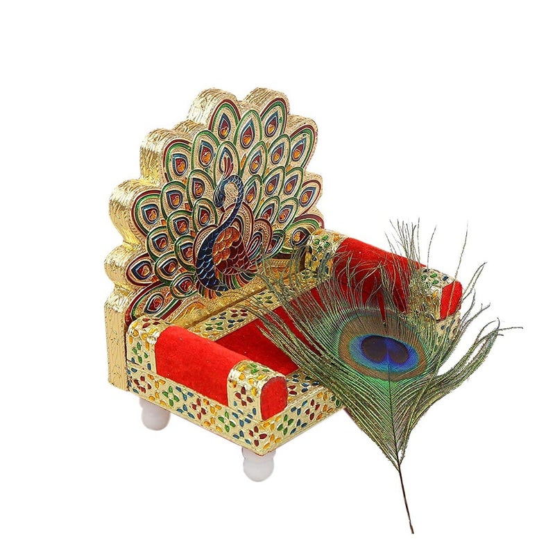 Sixfire Jay Mataji Handicraft Wooden Laddu Gopal Meenakari Singhasan 13 X 9 X 14 Cm Jula Showpiece - Image 2