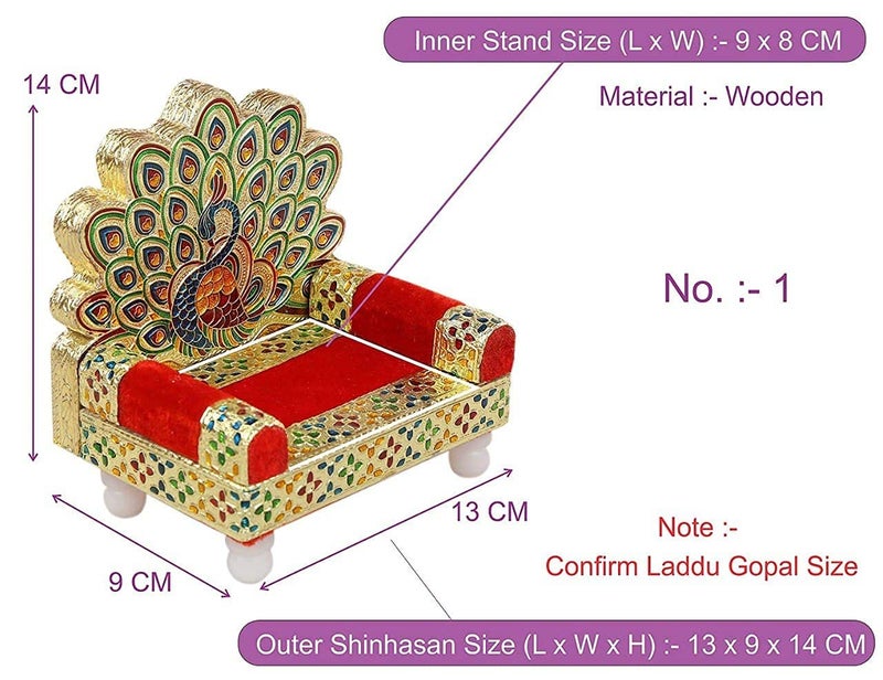 Sixfire Jay Mataji Handicraft Wooden Laddu Gopal Meenakari Singhasan 13 X 9 X 14 Cm Jula Showpiece - Image 4