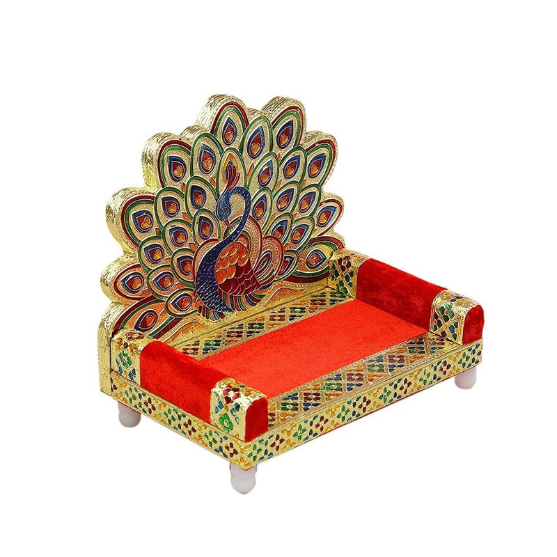 Sixfire Jay Mataji Handicraft Wooden Laddu Gopal Meenakari Singhasan 13 X 9 X 14 Cm Jula Showpiece - Image 3