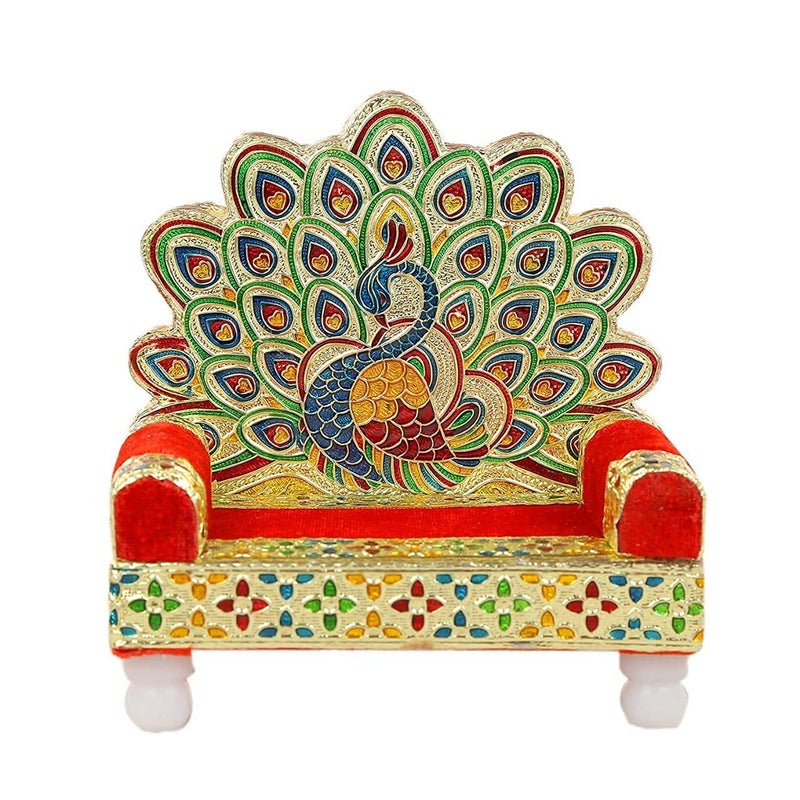 Sixfire Jay Mataji Handicraft Wooden Laddu Gopal Meenakari Singhasan 13 X 9 X 14 Cm Jula Showpiece - Image 1