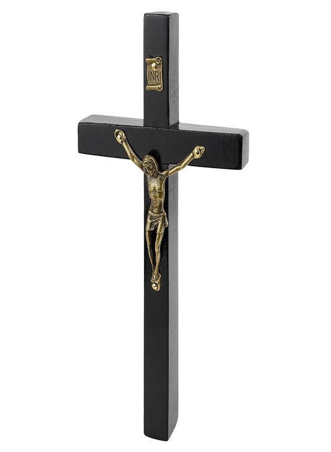 UPIQNG Wooden Wall Cross Jesus Christ Hanging Crucifix Cross Wall Mounted Cross with Metal Jesus Religious Decoration Craft for Meditation Gift Christmas,Black,6 Inch - Image 1