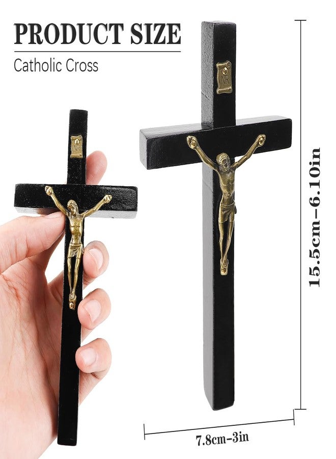 UPIQNG Wooden Wall Cross Jesus Christ Hanging Crucifix Cross Wall Mounted Cross with Metal Jesus Religious Decoration Craft for Meditation Gift Christmas,Black,6 Inch - Image 2