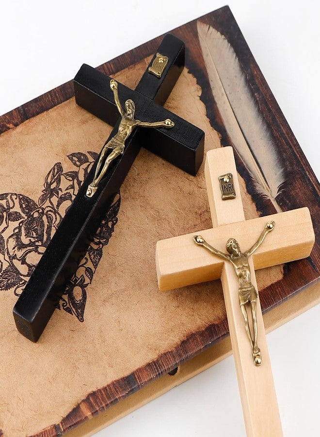 UPIQNG Wooden Wall Cross Jesus Christ Hanging Crucifix Cross Wall Mounted Cross with Metal Jesus Religious Decoration Craft for Meditation Gift Christmas,Black,6 Inch - Image 5