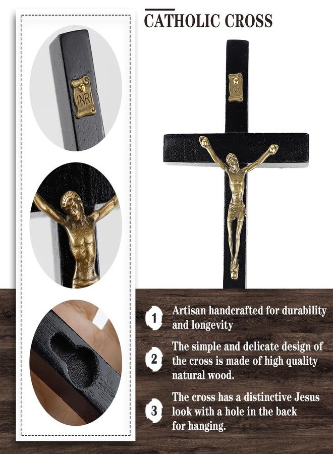 UPIQNG Wooden Wall Cross Jesus Christ Hanging Crucifix Cross Wall Mounted Cross with Metal Jesus Religious Decoration Craft for Meditation Gift Christmas,Black,6 Inch - Image 3