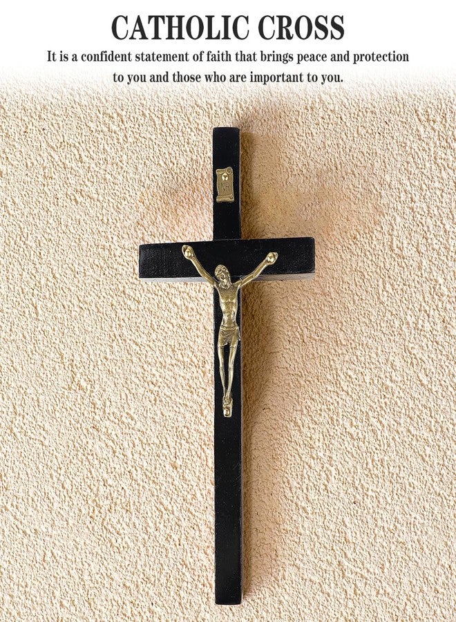 UPIQNG Wooden Wall Cross Jesus Christ Hanging Crucifix Cross Wall Mounted Cross with Metal Jesus Religious Decoration Craft for Meditation Gift Christmas,Black,6 Inch - Image 4