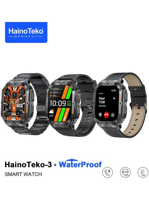 Haino Teko-3 Waterproof Smart Watch With AMOLED Display  3 Pair Straps and Charging Cable For Men