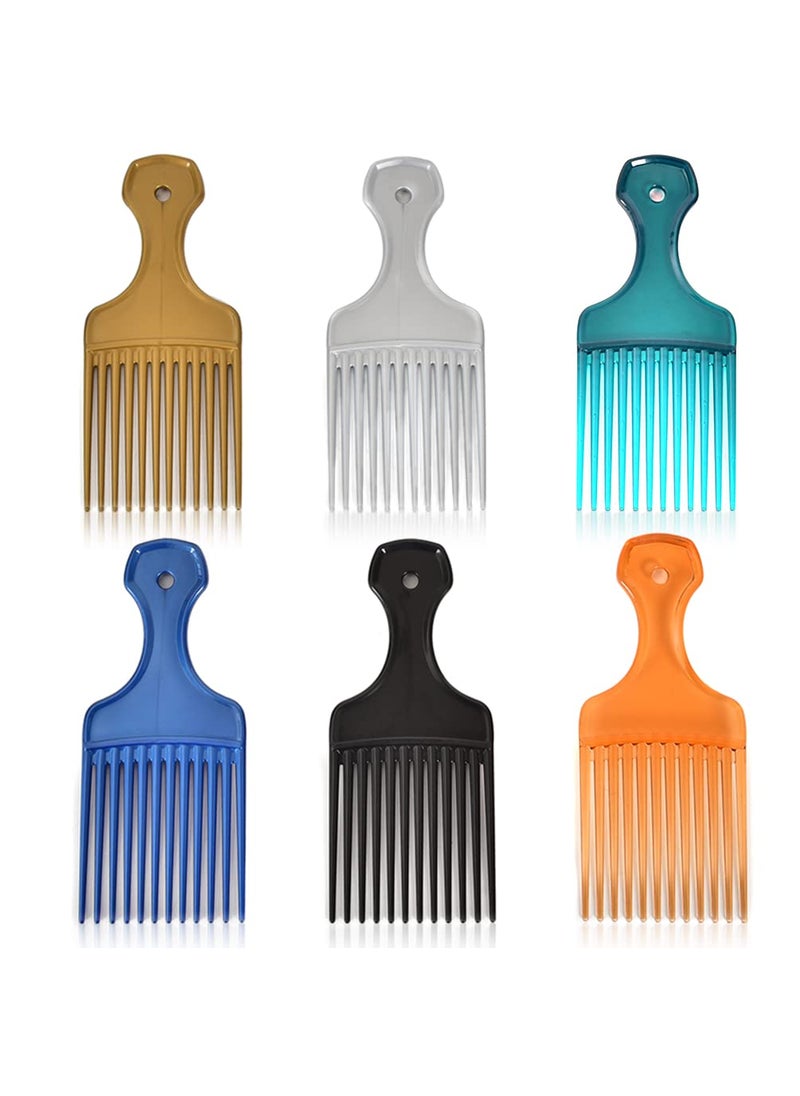 MODSIGHT 6 Pack Wide Tooth Afro Picks for Curly Hairstyling, 6.3 Inch Plastic Afro Combs for Women and Men (6 Colors) 