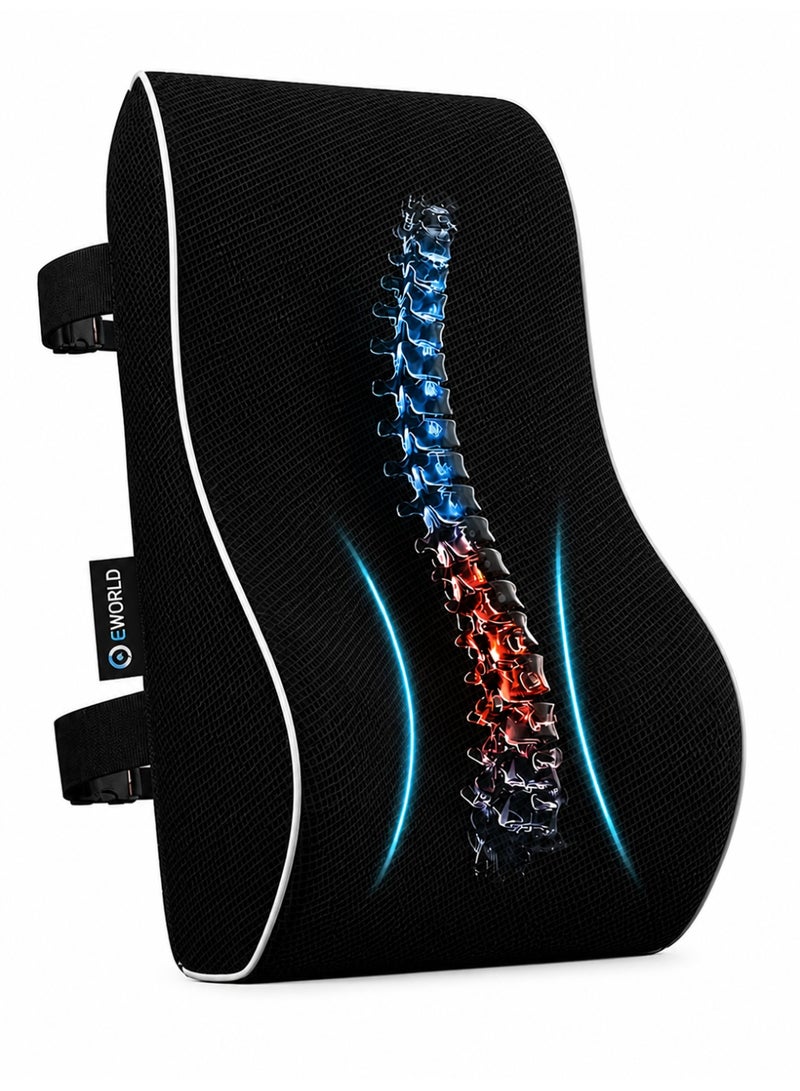 Eworld Ergonomic Lumbar Support Cushion for Office Chair & Car Seat – Memory Foam Back Support Pillow, Breathable Mesh, Adjustable Strap, Lower Back Pain Relief, Posture Corrector for Home & Travel - Image 1