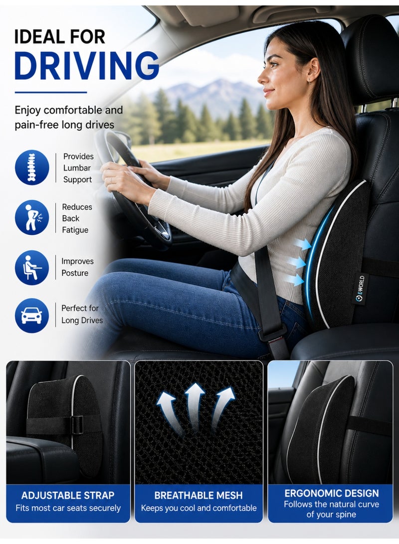 Eworld Ergonomic Lumbar Support Cushion for Office Chair & Car Seat – Memory Foam Back Support Pillow, Breathable Mesh, Adjustable Strap, Lower Back Pain Relief, Posture Corrector for Home & Travel - Image 4