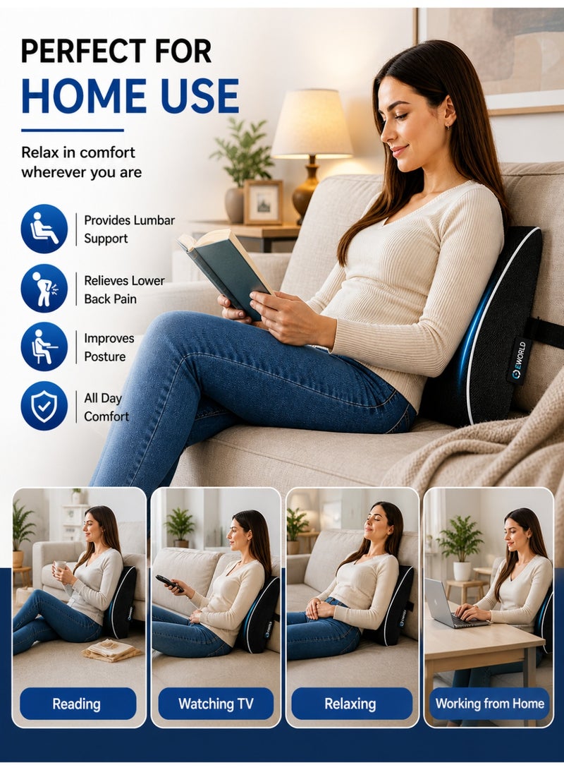 Eworld Ergonomic Lumbar Support Cushion for Office Chair & Car Seat – Memory Foam Back Support Pillow, Breathable Mesh, Adjustable Strap, Lower Back Pain Relief, Posture Corrector for Home & Travel - Image 5