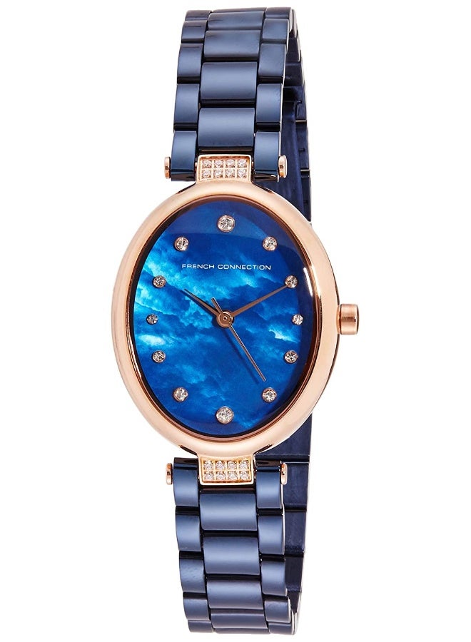 French Connection Women's Rose Gold Dial Blue Stainless Steel Bracelet Analog Watch 34mm - Image 1