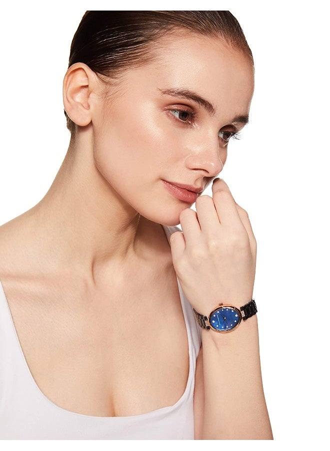 French Connection Women's Rose Gold Dial Blue Stainless Steel Bracelet Analog Watch 34mm - Image 4