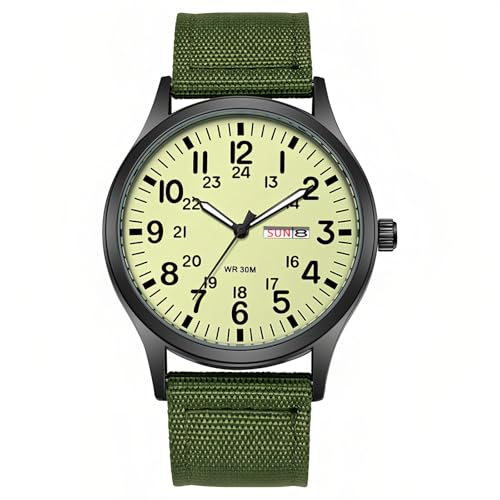 Gosasa Unisex Military Watches Sports Textile Nylon Strap Stylish Men Watch Luminous Fashion Watches Analog Display Quartz Waterproof Casual Wristwatch (L-Green Luminous) - Image 1