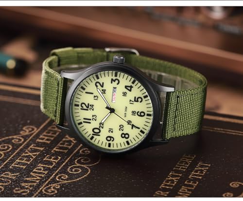Gosasa Unisex Military Watches Sports Textile Nylon Strap Stylish Men Watch Luminous Fashion Watches Analog Display Quartz Waterproof Casual Wristwatch (L-Green Luminous) - Image 4