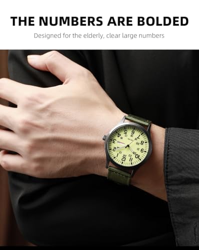 Gosasa Unisex Military Watches Sports Textile Nylon Strap Stylish Men Watch Luminous Fashion Watches Analog Display Quartz Waterproof Casual Wristwatch (L-Green Luminous) - Image 2