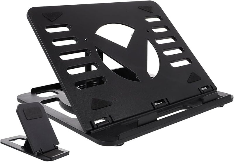 Black Plastic Portable Folding Laptop Stand with Rotating Base and Adjustable Height for Ergonomic Home Office Travel Use - Image 1