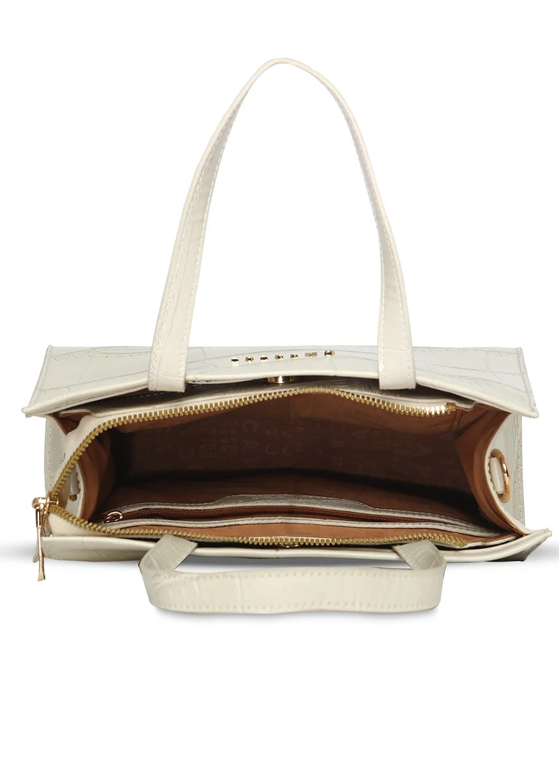 CAPRESE Caprese Mink Abstract Beige Faux Leather Small Tote Handbag