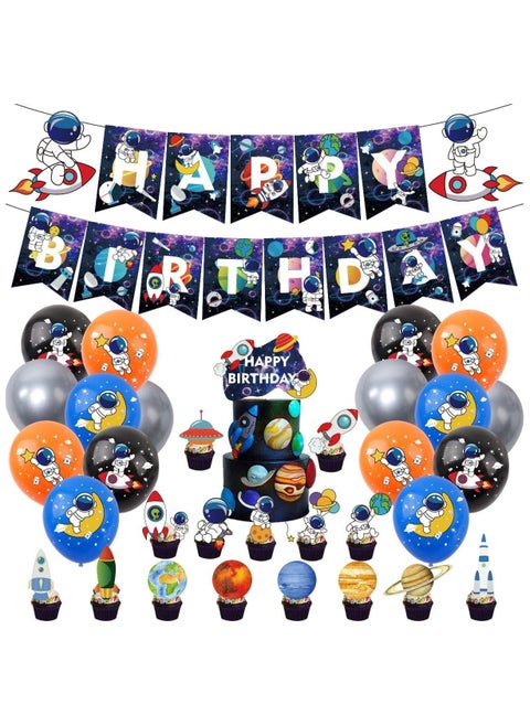 33pcs Outer Space Themed Birthday Party Decorations, Outer Space Party Supplies, Outer Space Party Balloons, Happy Astronaut Themed Birthday Banner, Cake Topper, Space Birthday Party Supplies for Kids Birthday