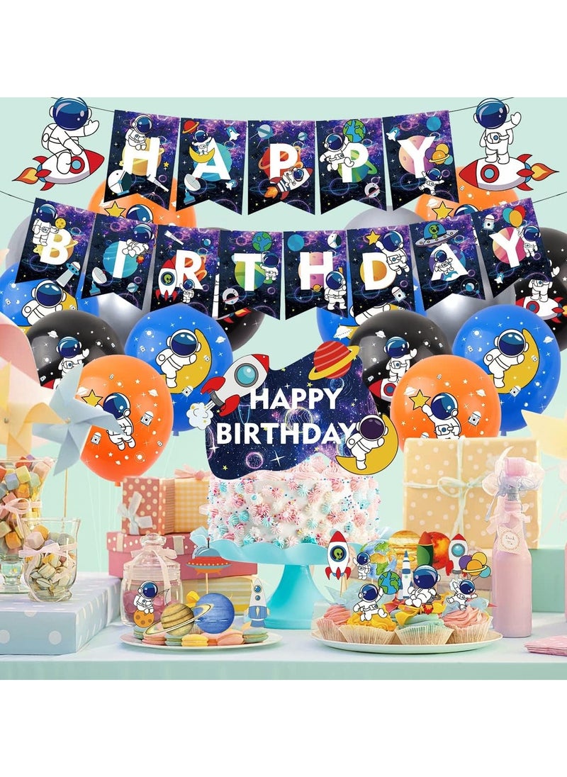 33pcs Outer Space Themed Birthday Party Decorations, Outer Space Party Supplies, Outer Space Party Balloons, Happy Astronaut Themed Birthday Banner, Cake Topper, Space Birthday Party Supplies for Kids Birthday