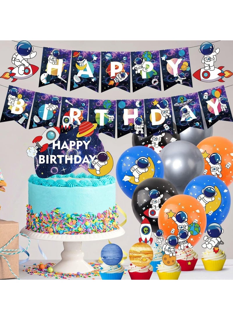 33pcs Outer Space Themed Birthday Party Decorations, Outer Space Party Supplies, Outer Space Party Balloons, Happy Astronaut Themed Birthday Banner, Cake Topper, Space Birthday Party Supplies for Kids Birthday