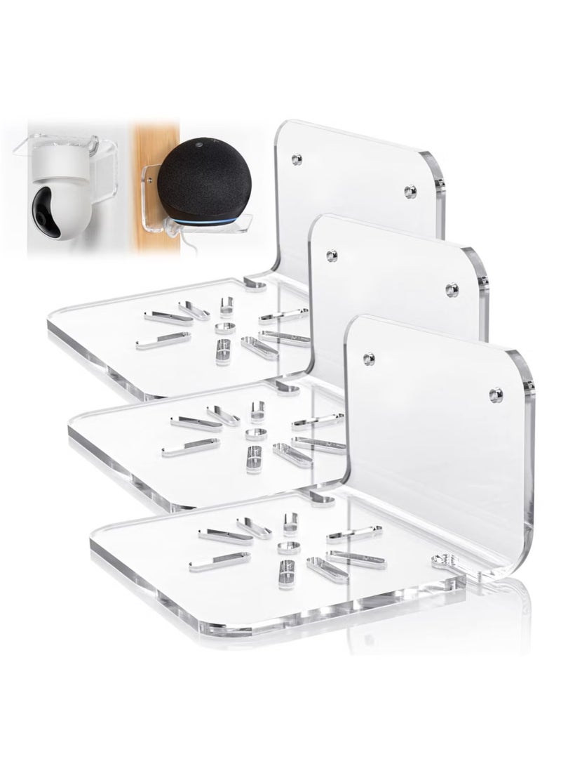 Acrylic Small Wall Shelf Set of 3 for Security Cameras, Speakers, Baby Monitors, Universal Adhesive Shelf Easy to Install No Drill, with Cable Clips (Clear) - Image 1