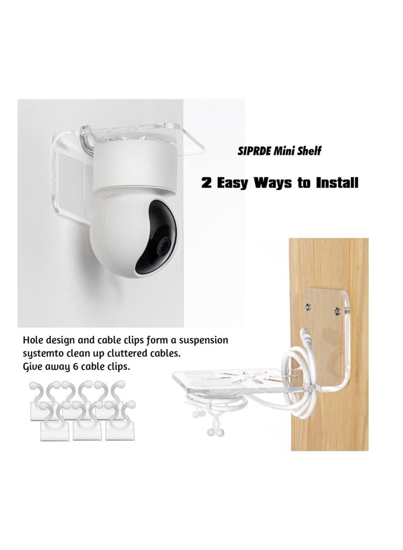 Acrylic Small Wall Shelf Set of 3 for Security Cameras, Speakers, Baby Monitors, Universal Adhesive Shelf Easy to Install No Drill, with Cable Clips (Clear) - Image 5