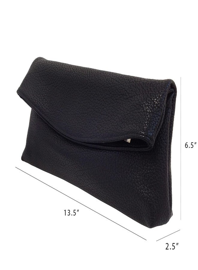 JNB Faux Leather Oversize Foldover Clutch Bag with Zipper Pocket,bk40 - Image 3