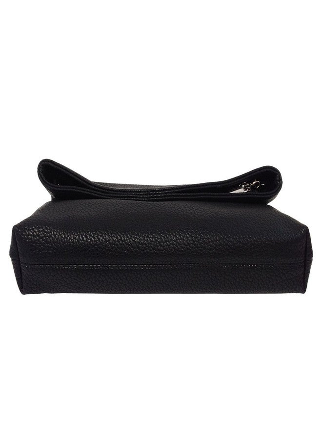 JNB Faux Leather Oversize Foldover Clutch Bag with Zipper Pocket,bk40 - Image 4