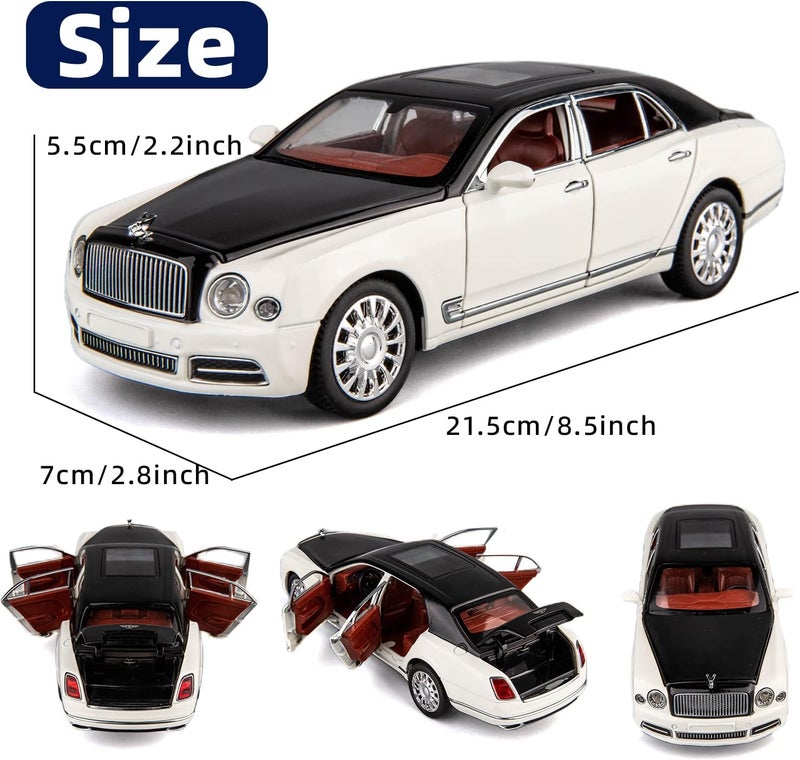 BDTCTK Compatible for 1:24 Scale Bentley Mulsanne Diecast Cars Models, Pull Back Car Toys with 6 Open Doors, Light and Sound, Boys Toys Kids Adults Gifts (White) - Image 2