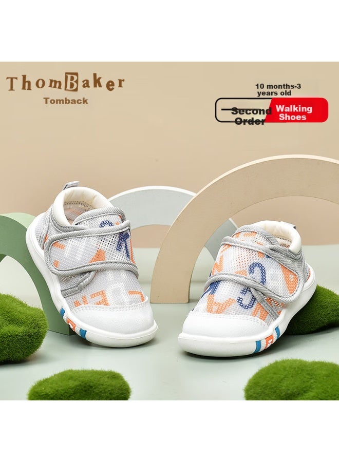 Thombaker Baby Walking Shoes, Spring Mesh Shoes, Summer 1-3 Years Old Non-slip Breathable Mesh Children's Shoes, Gray Letter 15 - Image 1