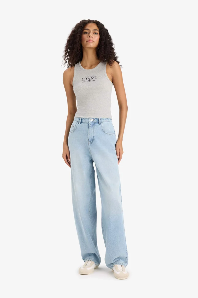 Defacto Slim Fit Printed Halter Neck Ribbed Crop Top