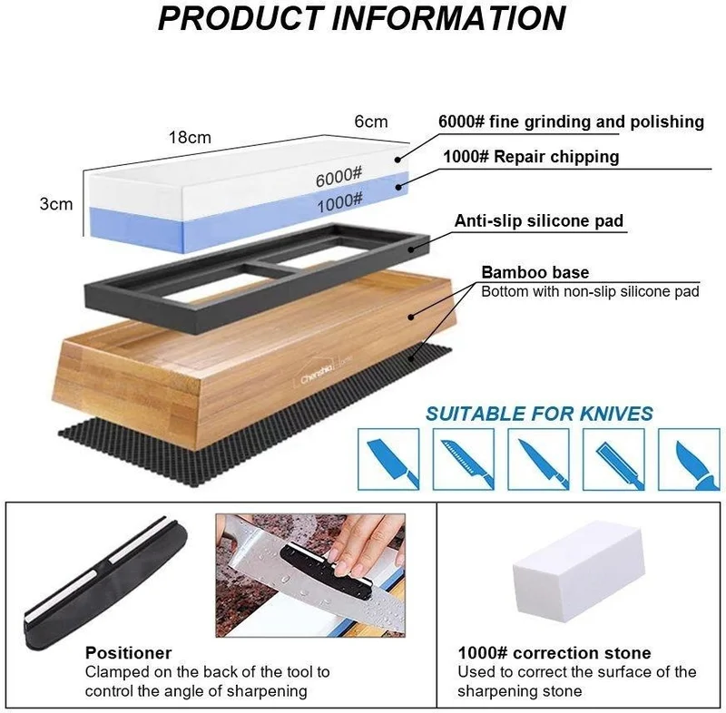 Valkyrie 4 Piece First Quality Knife Sharpening Set 1000 6000 Sharpening Stone Bamboo Based Professional Set Wet Sharpening