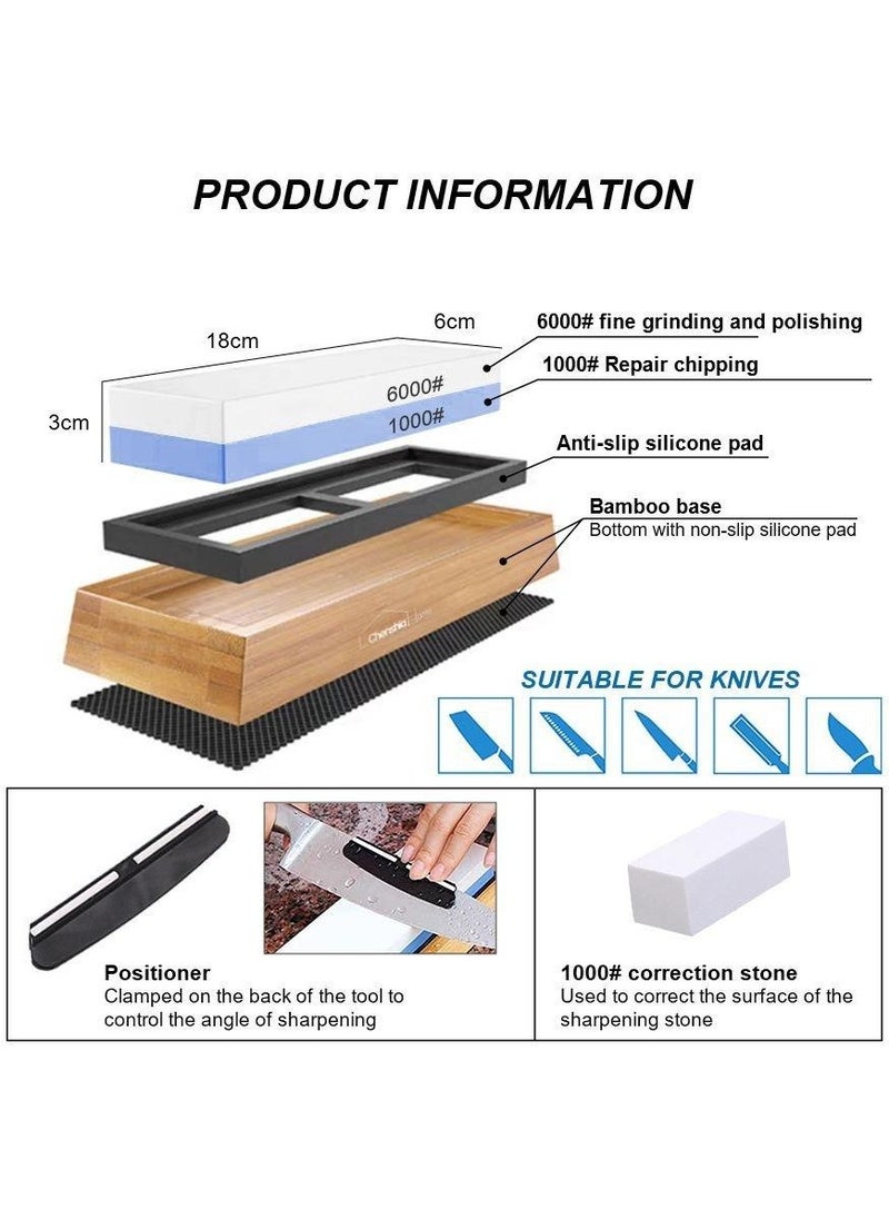 Valkyrie - 4 Piece First Quality Knife Sharpening Set 1000 6000 Sharpening Stone Bamboo Based Professional Set Wet Sharpening - Image 1
