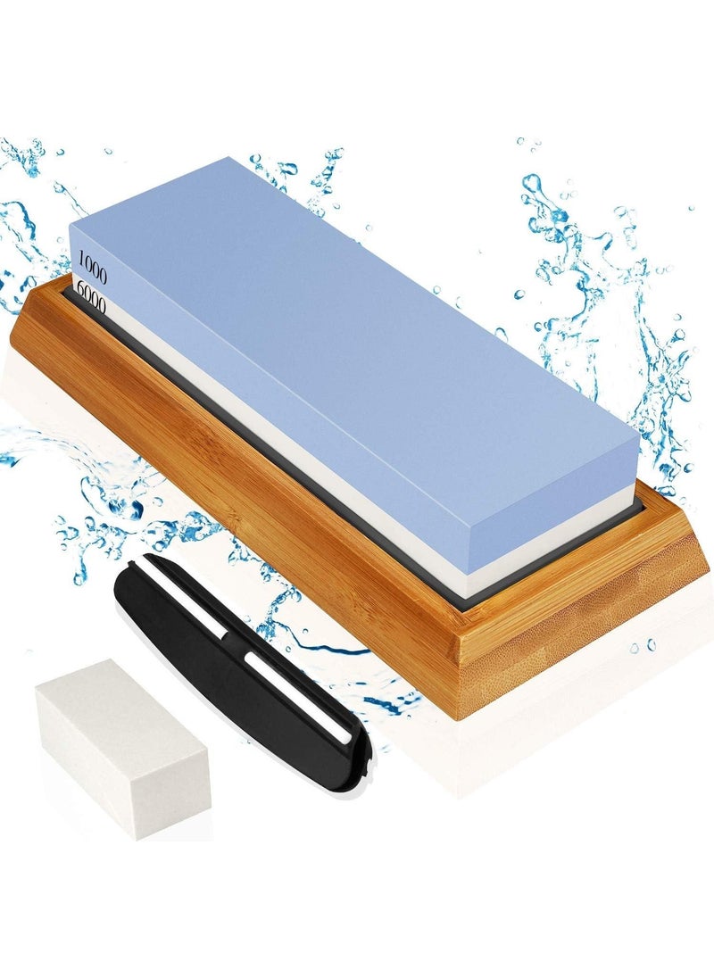 Valkyrie - 4 Piece First Quality Knife Sharpening Set 1000 6000 Sharpening Stone Bamboo Based Professional Set Wet Sharpening - Image 1