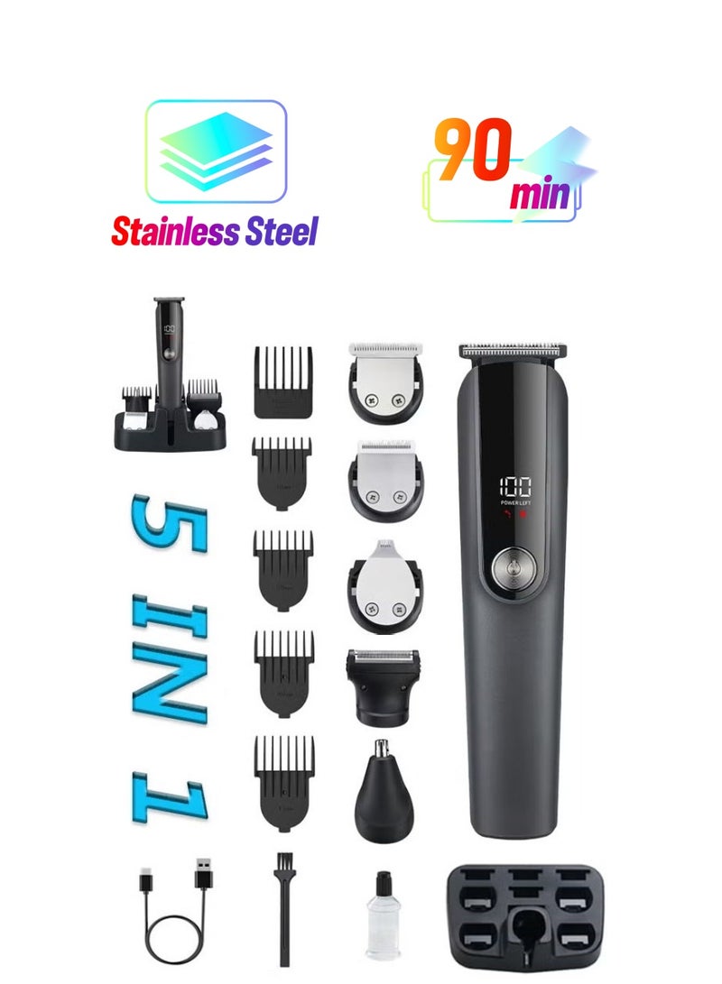 Furtey 5 in 1Hair Clipper for Men , Precision Cutting with Motor ,Multifunctional Mens Grooming Kit for Beard Face Nose and Ear Hair USB Rechargeable Electric Shaver for Men with Storage Base - Image 1
