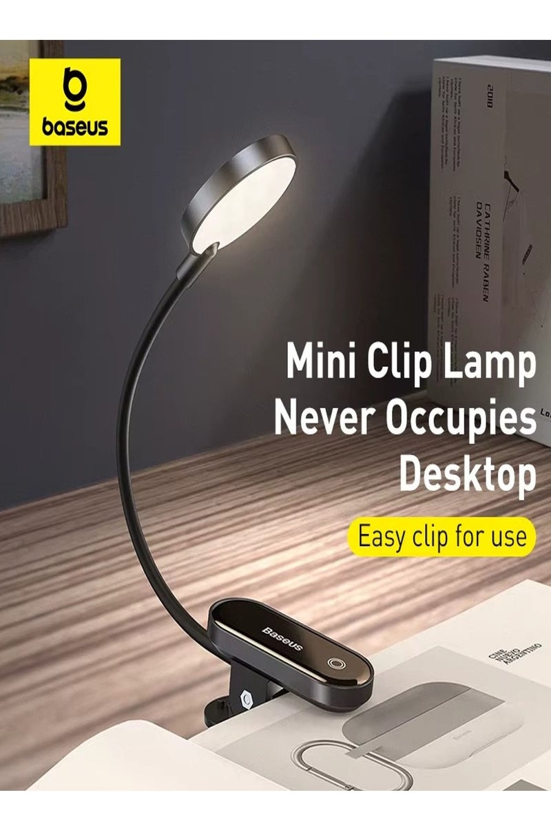 Baseus LED Reading Lamp - Clip-on Desk & Bed Light with 360° Rotation, Adjustable Brightness Levels, Mini Rechargeable Design, Perfect for Bookworms, Kids Study Room, Travel, Night Reading, Bedside, Dorms, Office, Portable and Flexible Lamp for Comfortable Reading Anywhere, Anytime - Image 1