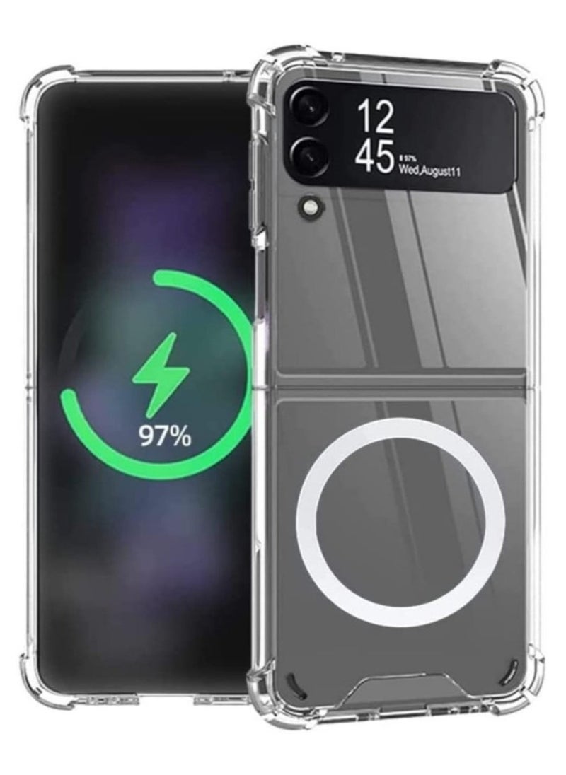 Raxoom Galaxy Z Flip 4 Clear Case, With Magnetic and Support Wireless Charger, Transparent Shockproof and Drop-Proof Hard PC Phone Cover - Image 1