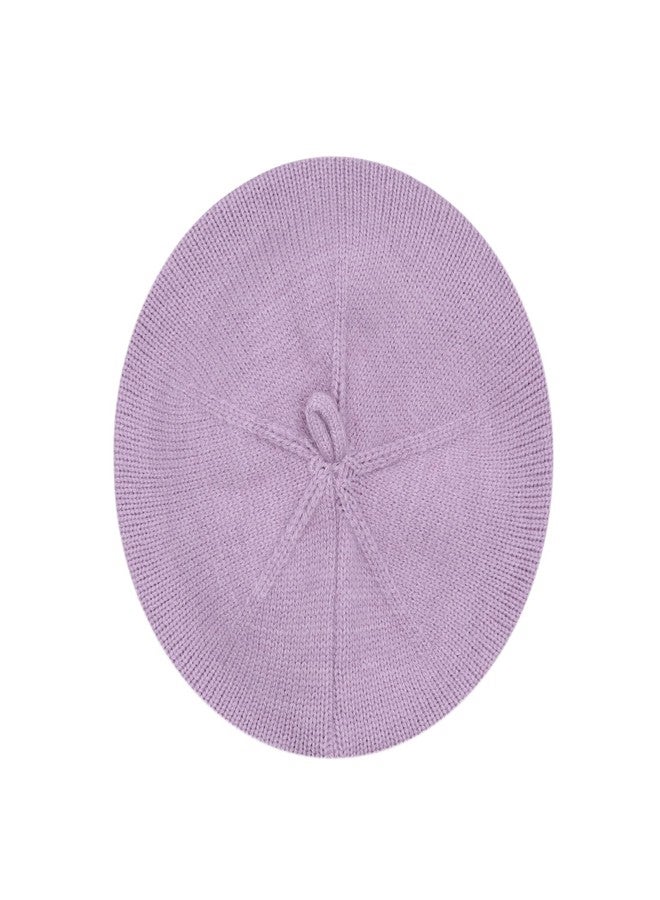 Caviotess Baby Beret Hat Toddler Girls Winter Warm Knit Beanie French Artist Bonnet Cap with Cute Flower Accent Purple - Image 3