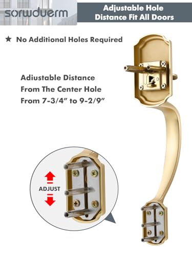 SORWDUERM 1 Pack Gold Front Door Handle and Deadbolt Set Reversible Brushed Brass Lever Entry Lock Handleset with Key Single Cylinder - Image 4