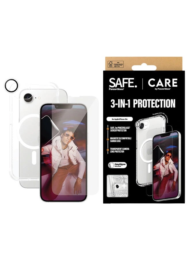 بانزرجلاس بكج حماية بانزر جلاس 3 في 1 آيفون 16e - شفاف - Image 1