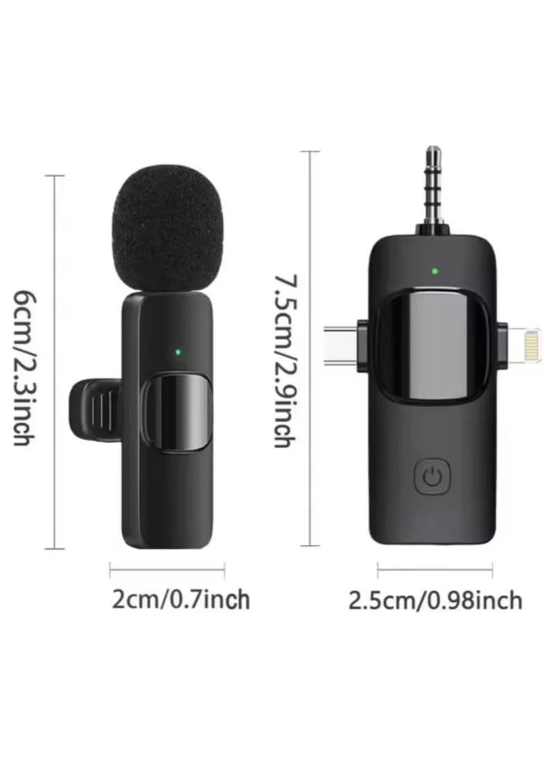 3-in-1 Wireless Lavalier Microphone for iPhone, Android, Tablet, and More – Ideal for Vlogging, Podcasting, Presentations, and Professional Recording – Black - Image 3